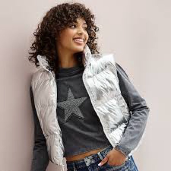 Women's Silver Puffer Vest - Picture 1 of 2